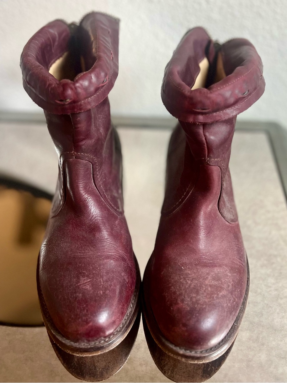 Farylrobin + FREE PEOPLE Leather Combat Boots Deep Red Women's US 8